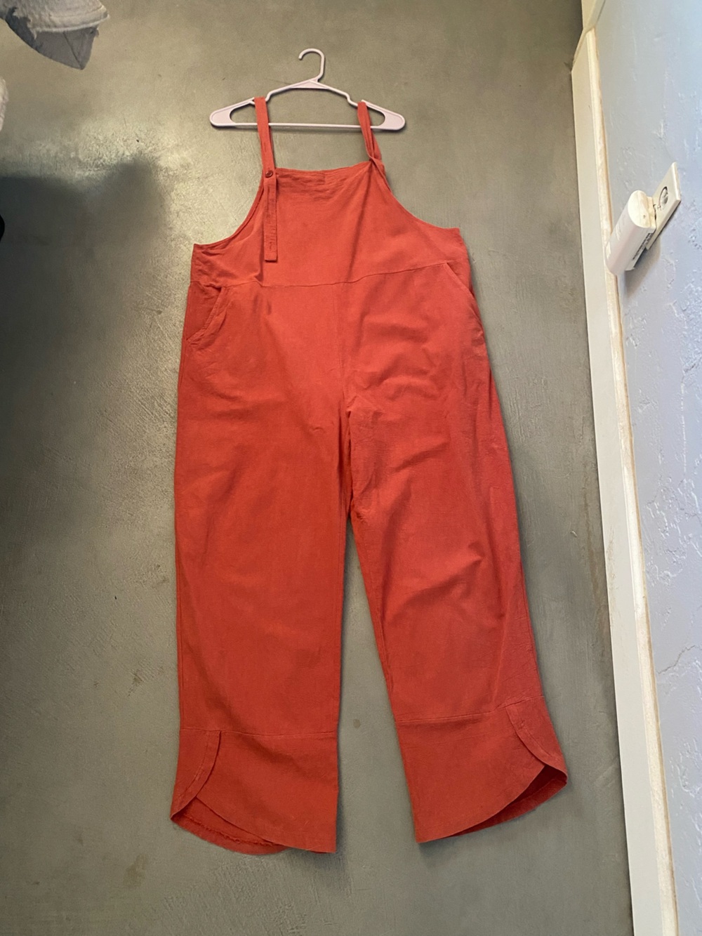 Terra cotta linen overalls